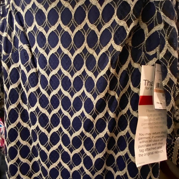 Navy blue/cream pattern short dress with long sleeve. - Picture 2 of 3